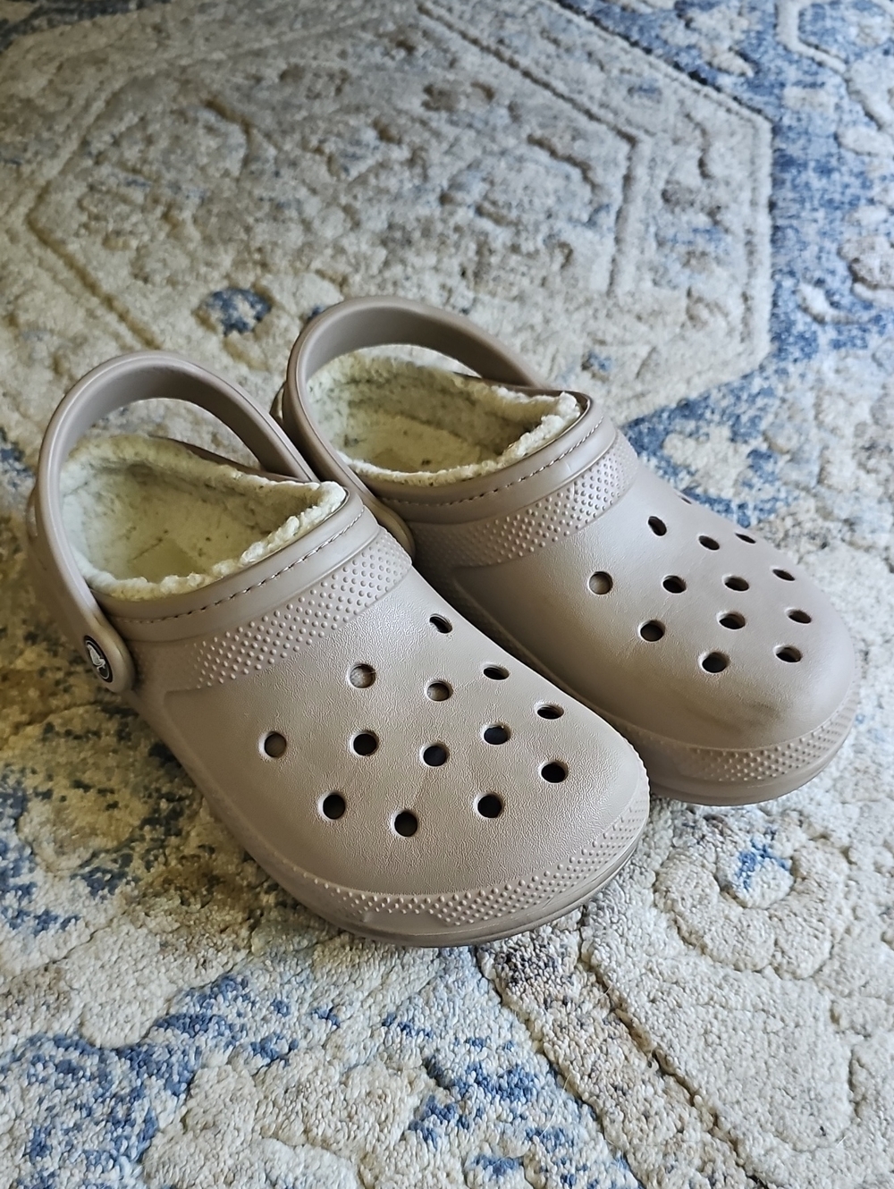 Crocs Faux-Fur Lined Clog Slippers - Beige Tan Size W6 M4
